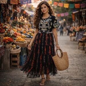 L'atiste- Spanish Goddess Maxi Tiered Dress | Sz Small | Like New